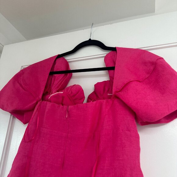 Cult Gaia Asal Mini Dress In Pink Off-Shoulder Plunge Neck Puff Sleeves Sz 8 - Picture 11 of 11